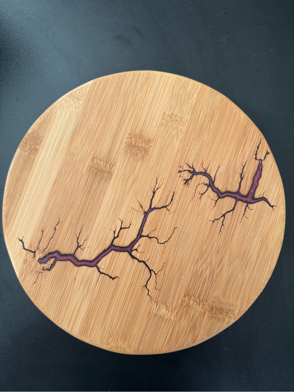 Round Handmade Wooden Lazy Susan Board with Purple Resin Inlay